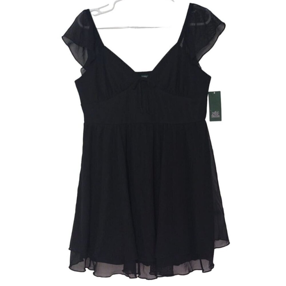 Wild Fable Black Chiffon Dress with Puff Sleeves and Empire Waist, Size L